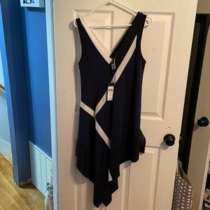 BCBG Navy black and white asymmetrical dress Size XXS New Never Worn With Tag